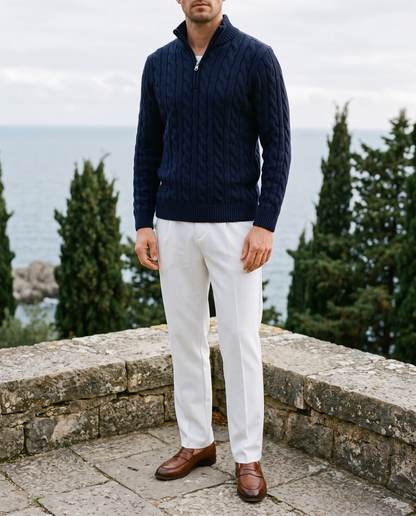 Furore Set — Cable Knit Zip Sweater & Fitted Trousers