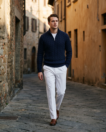 Furore Set — Cable Knit Zip Sweater & Fitted Trousers