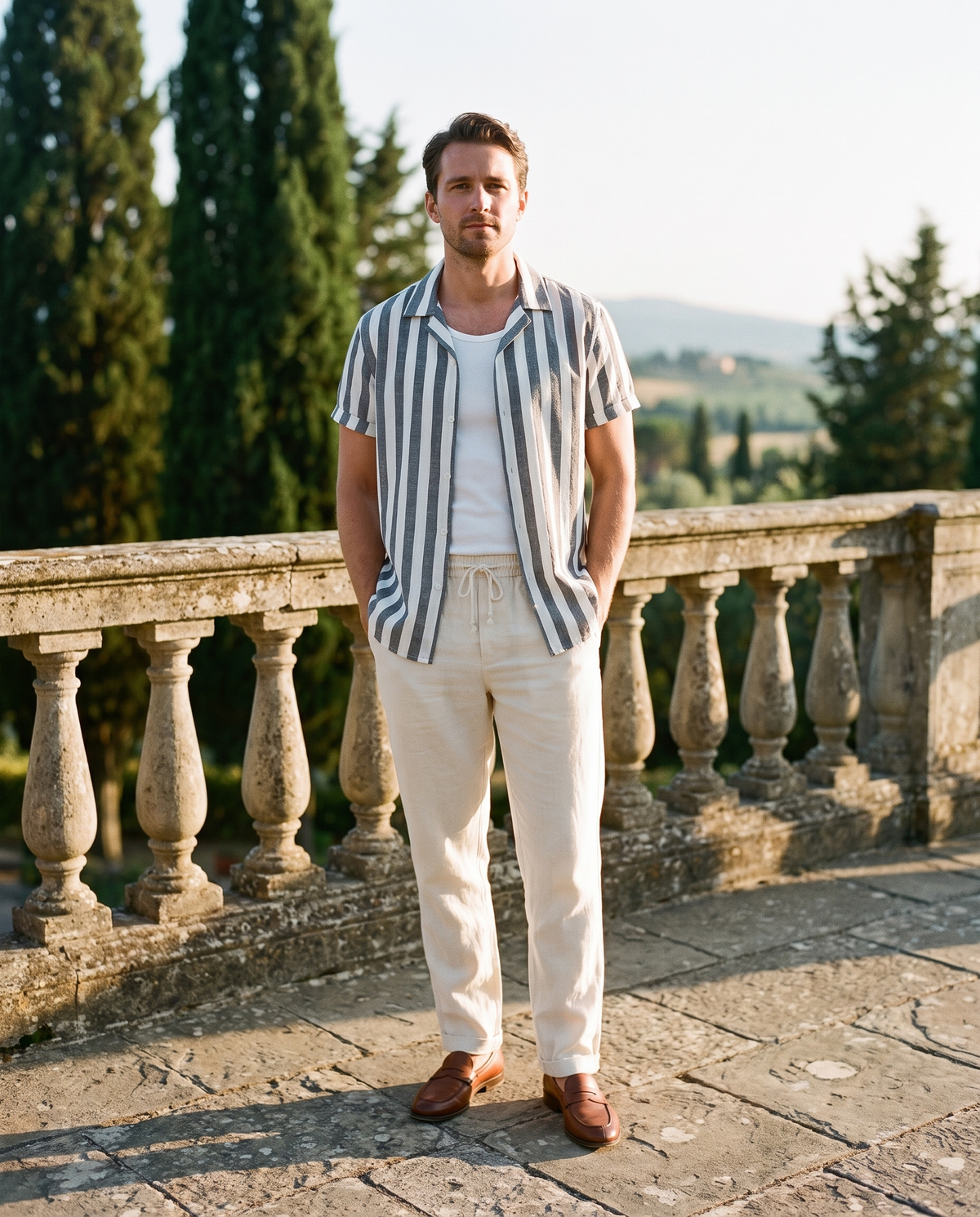 Cetara Set — Striped Shirt & Drawstring Trousers