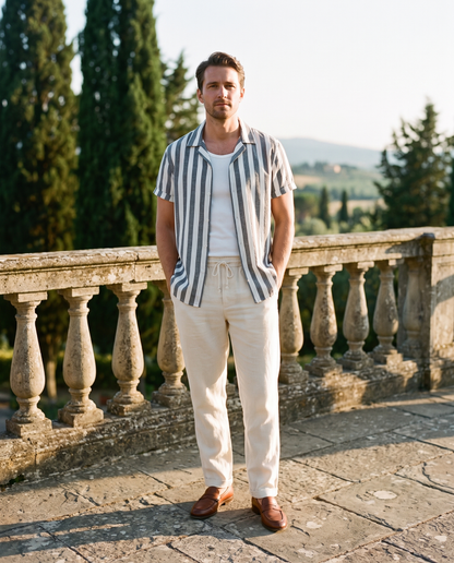 Cetara Set — Striped Shirt & Drawstring Trousers
