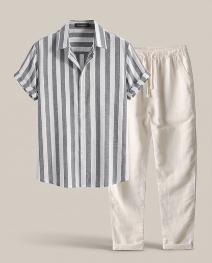 Cetara Set — Striped Shirt & Drawstring Trousers