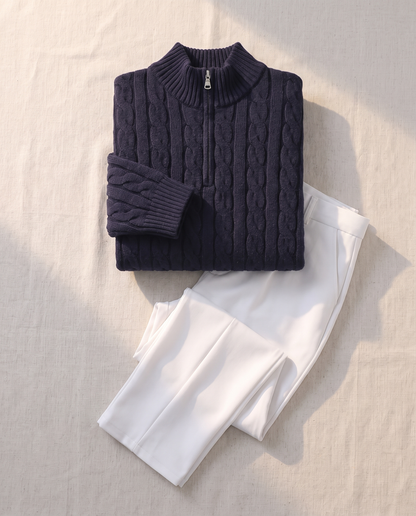 Furore Set — Cable Knit Zip Sweater & Fitted Trousers
